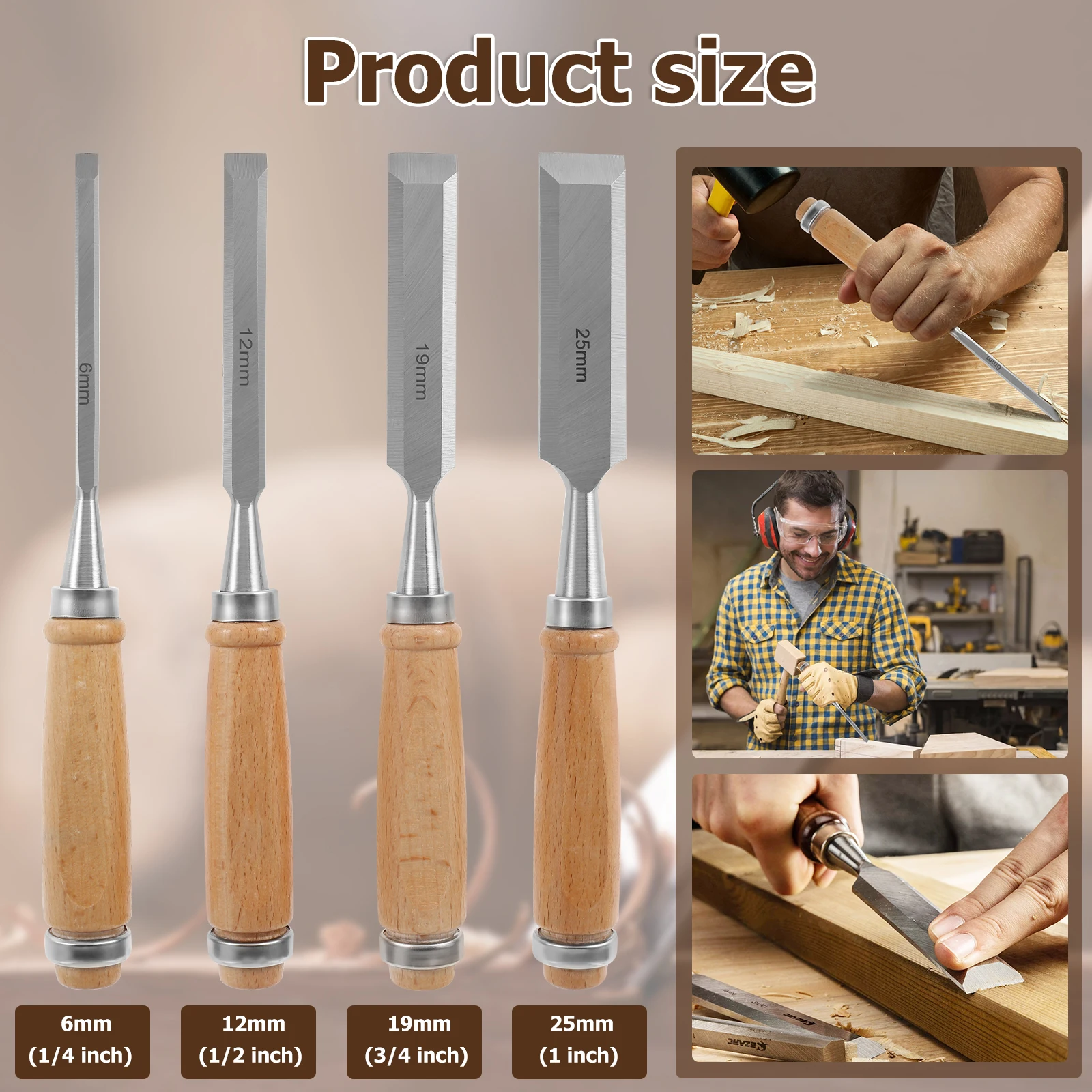 4 قطعة مجموعة الأزاميل الخشبية الكروم والفاناديوم الصلب الخشب نحت الأزاميل مع مقابض الزان أدوات نحت الخشب المريحة للنجارة