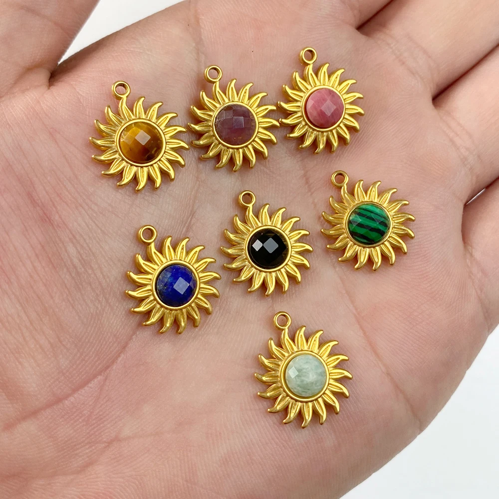 5pcs/Lot 15MM Exquisite Sun Flower Stainless Steel Pendant Necklace Earring Accessories For Jewelry Making Handmade Wholesale