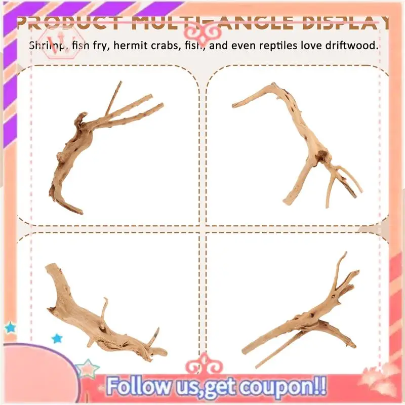 

Upgraded Mini Driftwood For Aquarium Natural Wood Branches Fish Tank Decorations Reptiles Tree Trunk Driftwood Assorted(10 Pack)