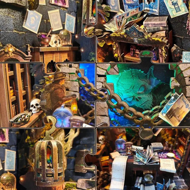DIY Night Edition Potion Shop Miniature Scene Wooden 3D Puzzle Light-Up Model Toy for Collectors Decor