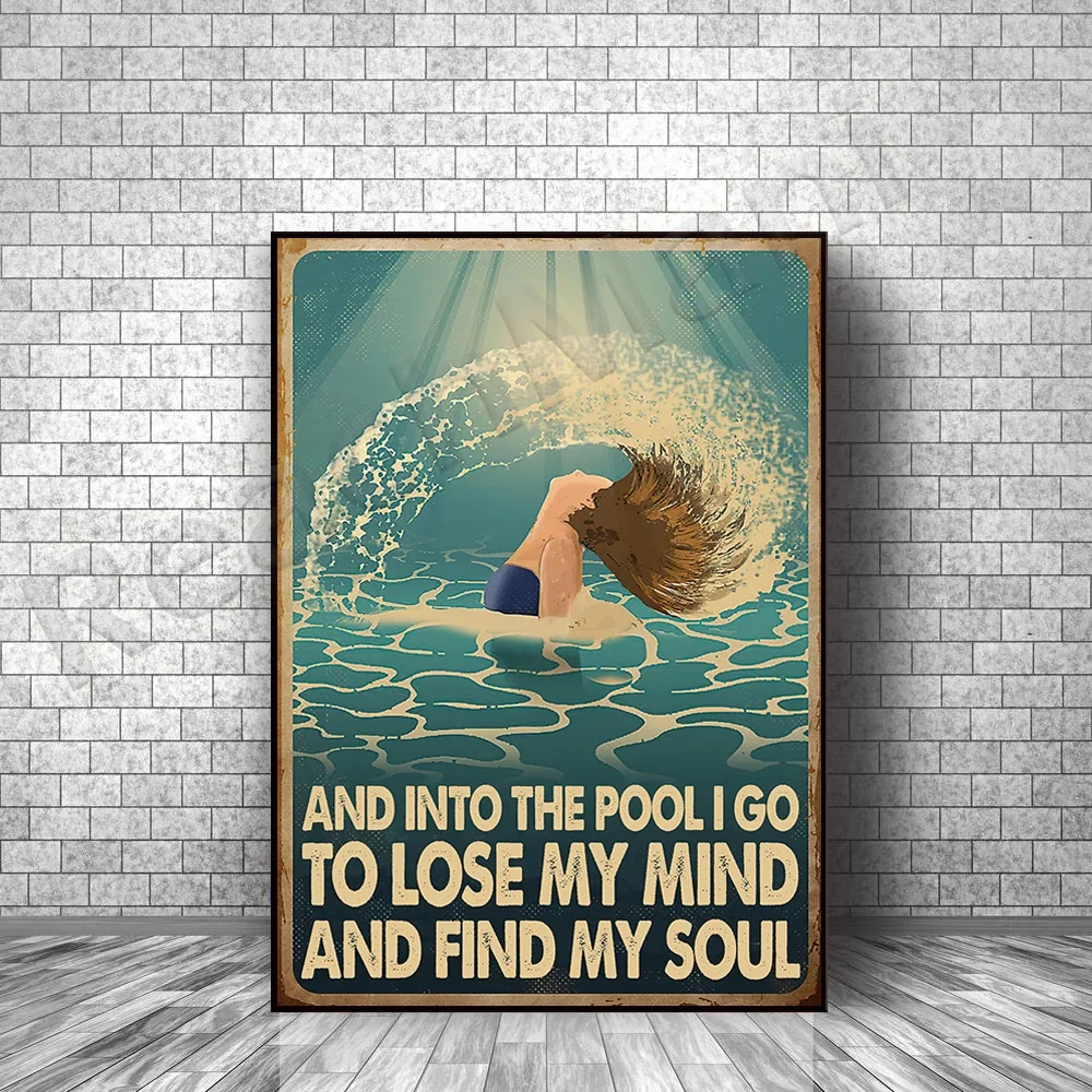 swimming poster, lose your mind, find your soul poster, love swimming poster, girl swimming, gift for swimming lovers