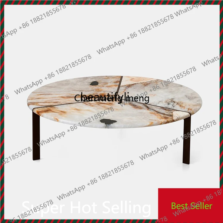 Modern Light Luxury Design Creative Fashion Metal Marble round Combined Tea Table Side Table Living Room Sample Room