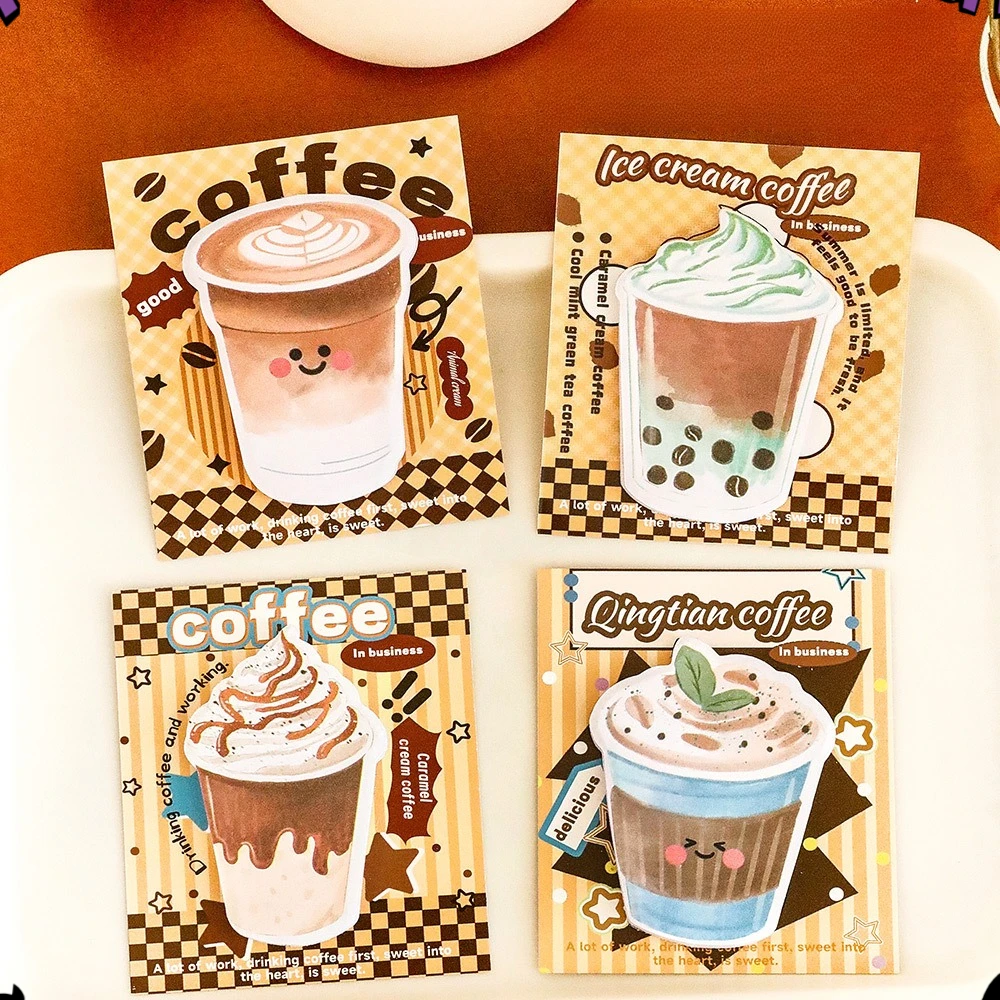 12 Pcs Ins Milk Tea Coffee Notes Memo Pad Cute Girl Heart Account Decoration Notes Writing Pads Students Can Tear Messages Notes