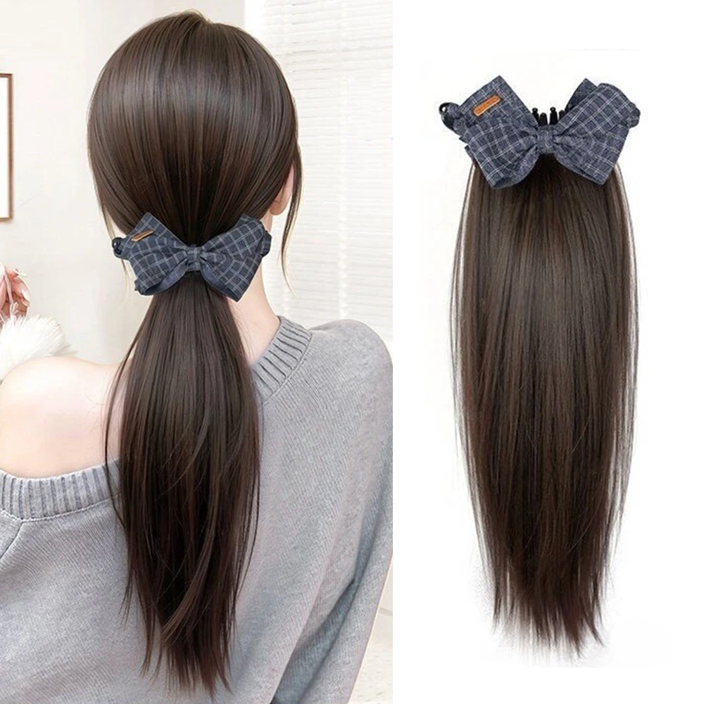 16 Inch Bow Decor Ponytail Synthetic Hair Heat Resistant Hair Accessories for Women Daily Party Wedding Styling