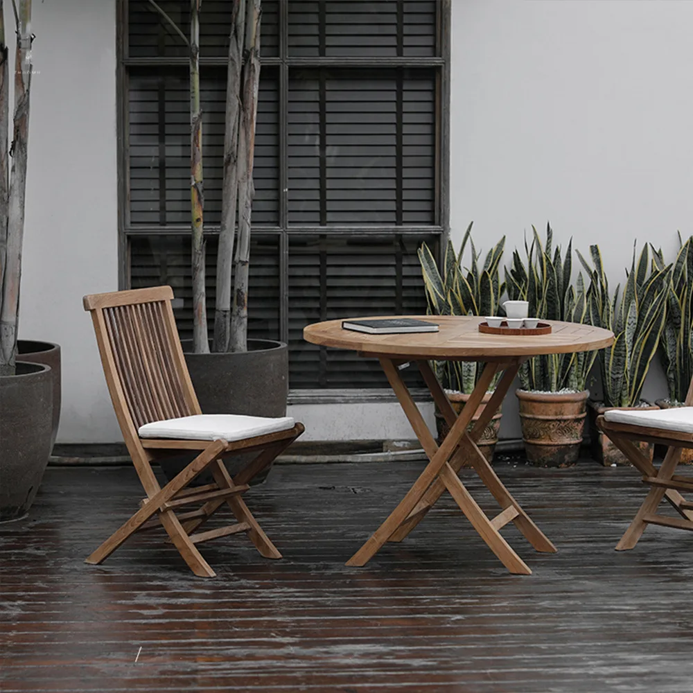 Outdoor solid wood tea table and chair combination balcony courtyard hotel terrace leisure foldable teak dining chair furniture