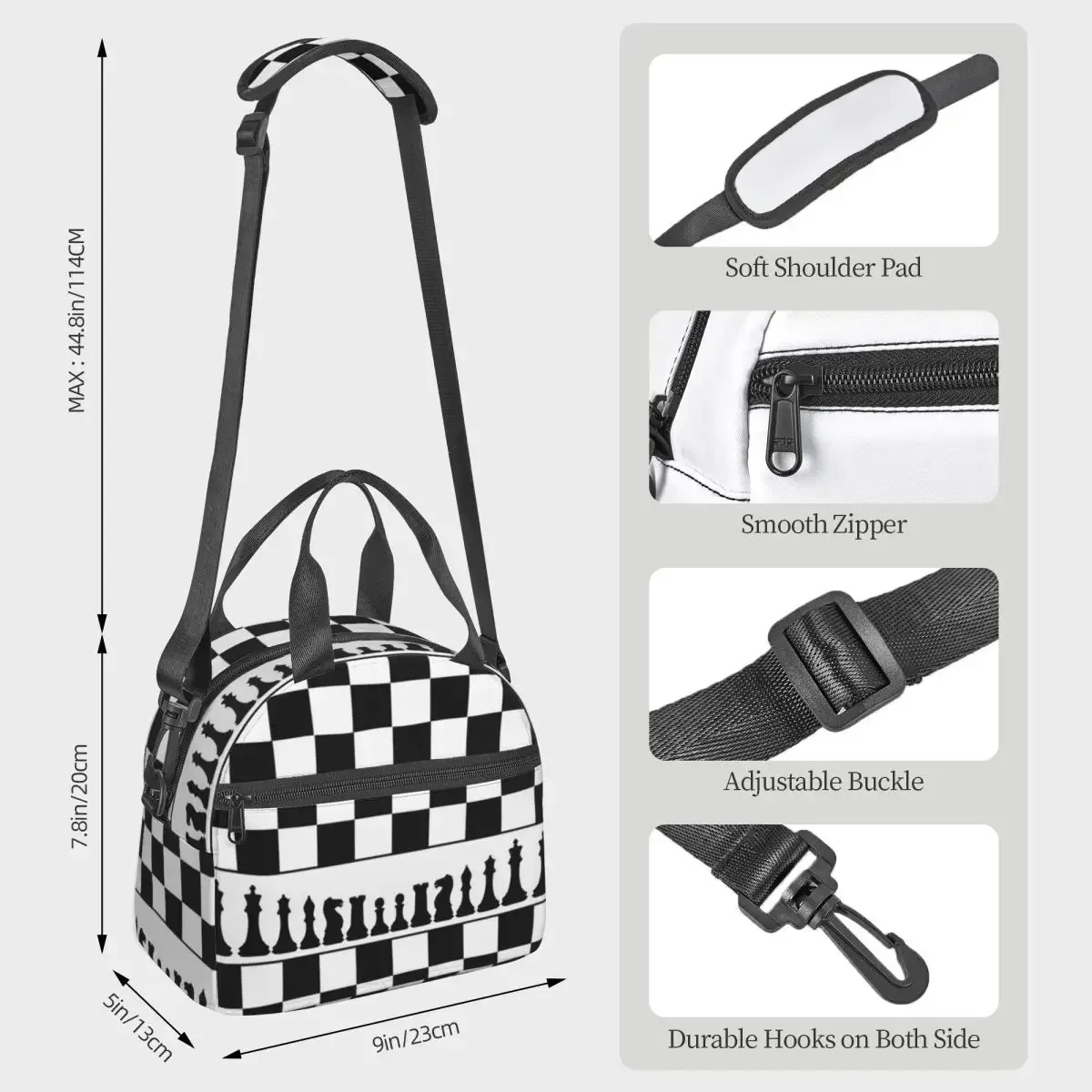 Chess Board Black And White Grid Checkered Insulated Lunch Bag for Women Office Cooler Thermal Box Tote Portable Lunch Boxes