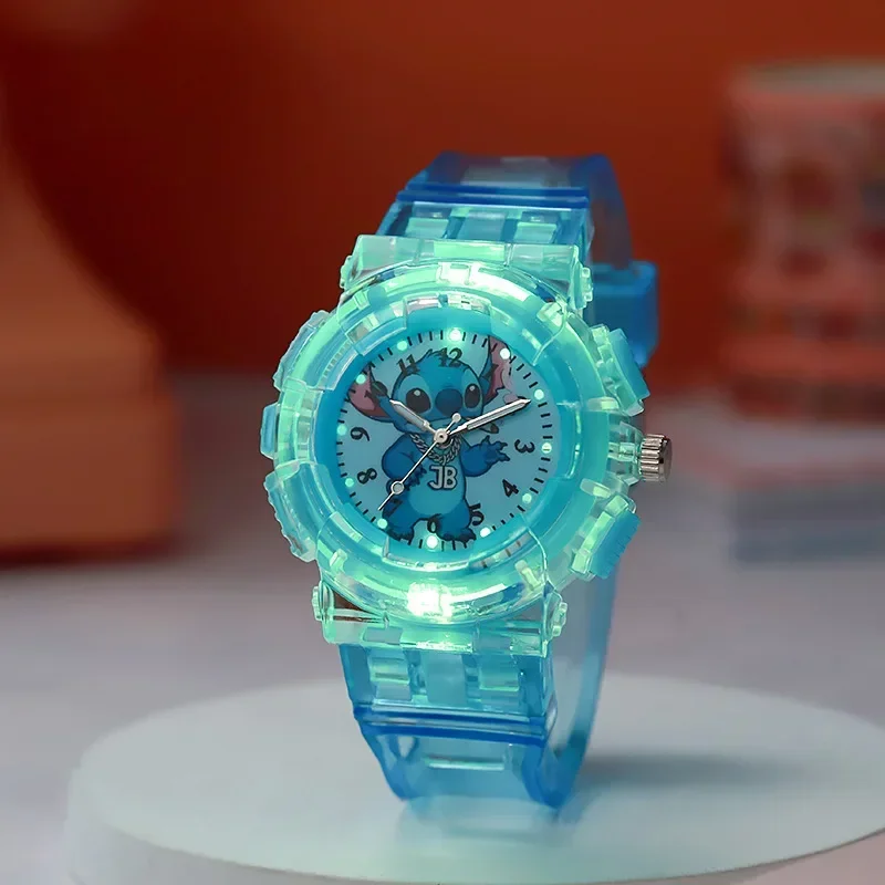 Disney Stitch Angel Watch Pattern Led Glowing Flash Children Watches Toys Fashion Quartz Wristwatch Christmas Gifts for Kids