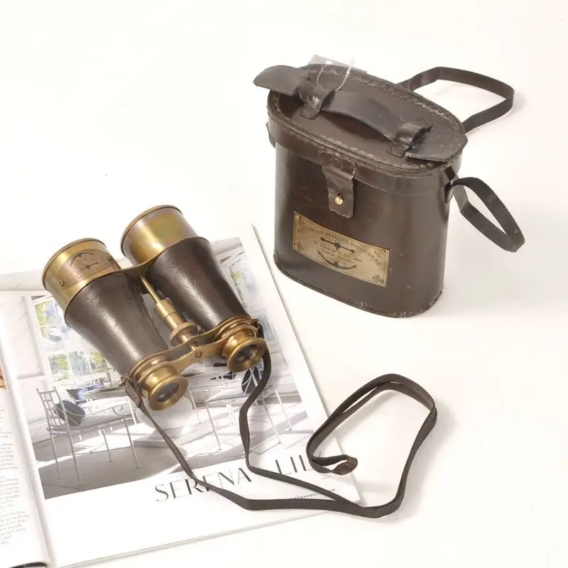Vintage Brass Nautical Telescope Handheld Binoculars Collectible Decorative Craft Ornament with Leather Box