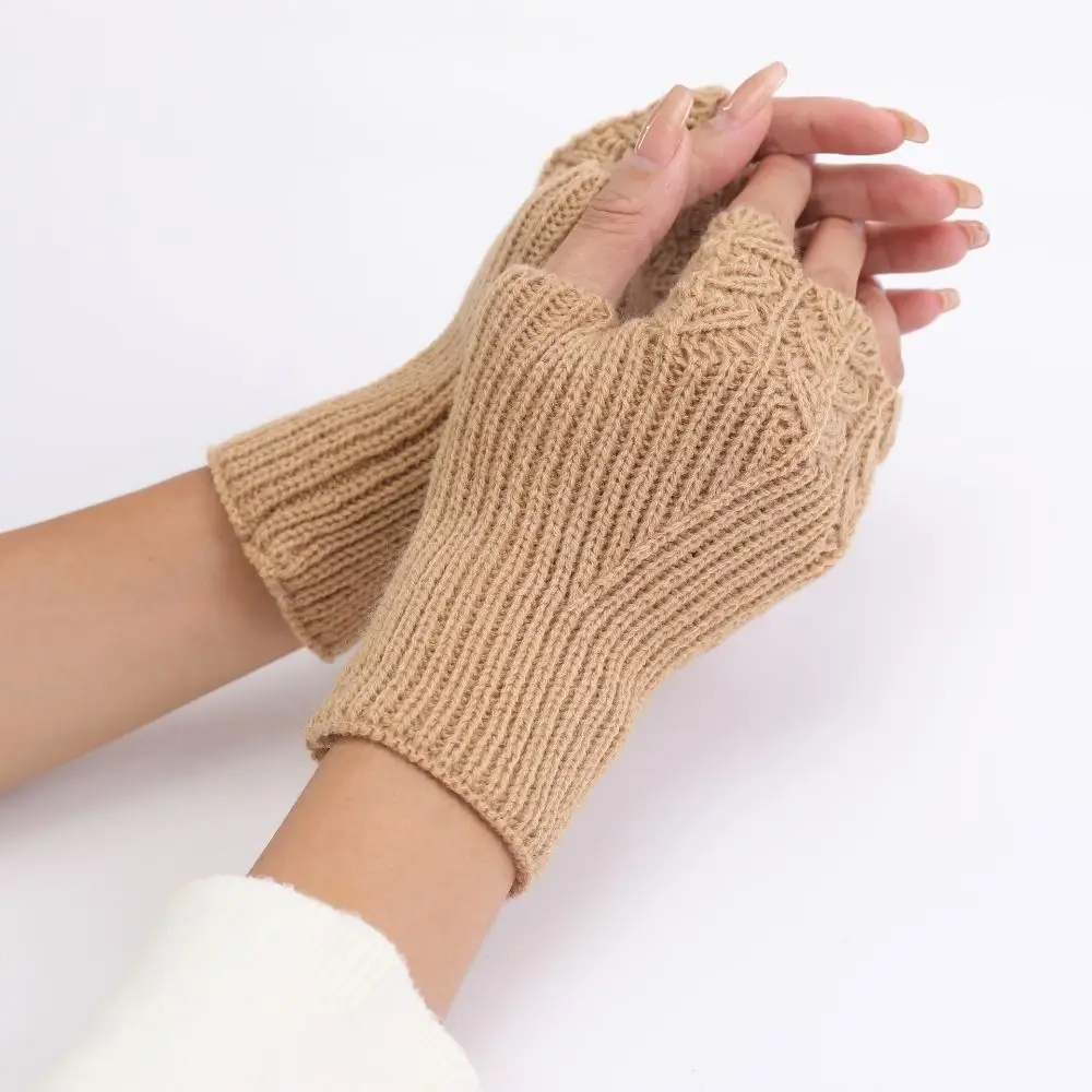 Cute Vintage Knitted Gloves Half Finger Hollow Out Winter Wool Gloves Korean Style Warm Crochet Flower Mittens Girls