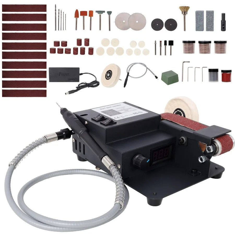 

2in1 Belt Sander 350W Dual Motor Rotary Tool Sand Belt Mini Electric Belt Sander Desktop Polisher Multifunctional Power Tool