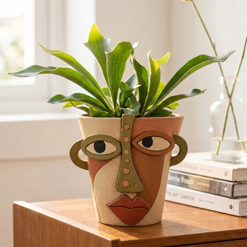 Artistic Face Planter Handcrafted Ceramic Sculpture For Porch And Garden Patio Table Decor For Plant Lovers Housewarming Gift