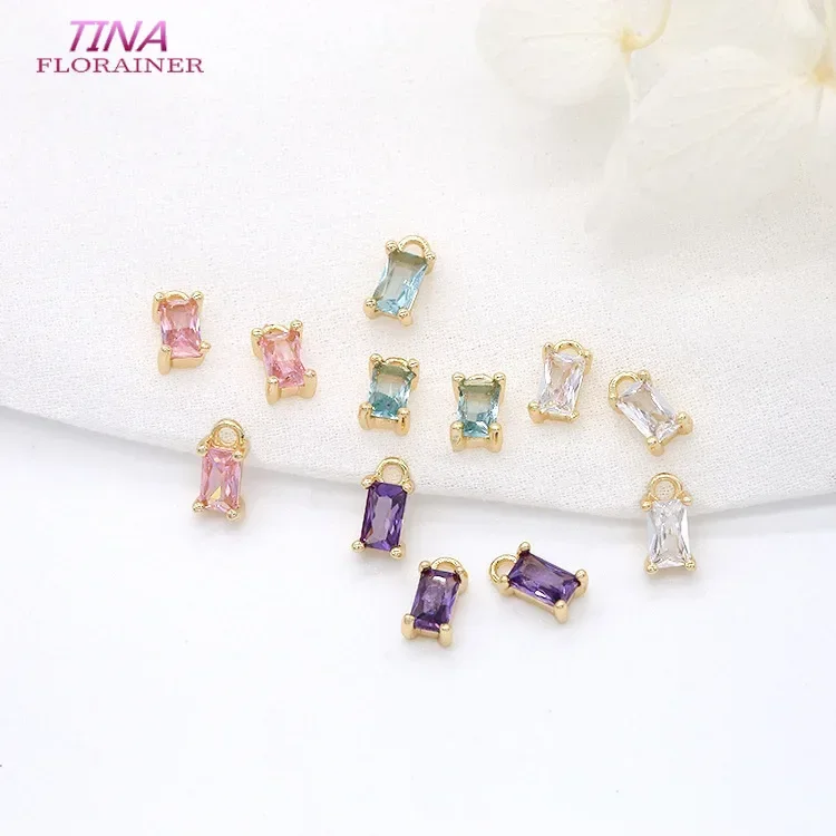 6PCS 4MM*7MM 14K Gold Color Plated With zircon Square Pendants Charms High Quality DIY Jewelry Making Findings Accessories