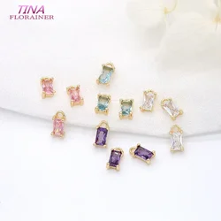 6PCS 4MM*7MM 14K Gold Color Plated With zircon Square Pendants Charms High Quality DIY Jewelry Making Findings Accessories