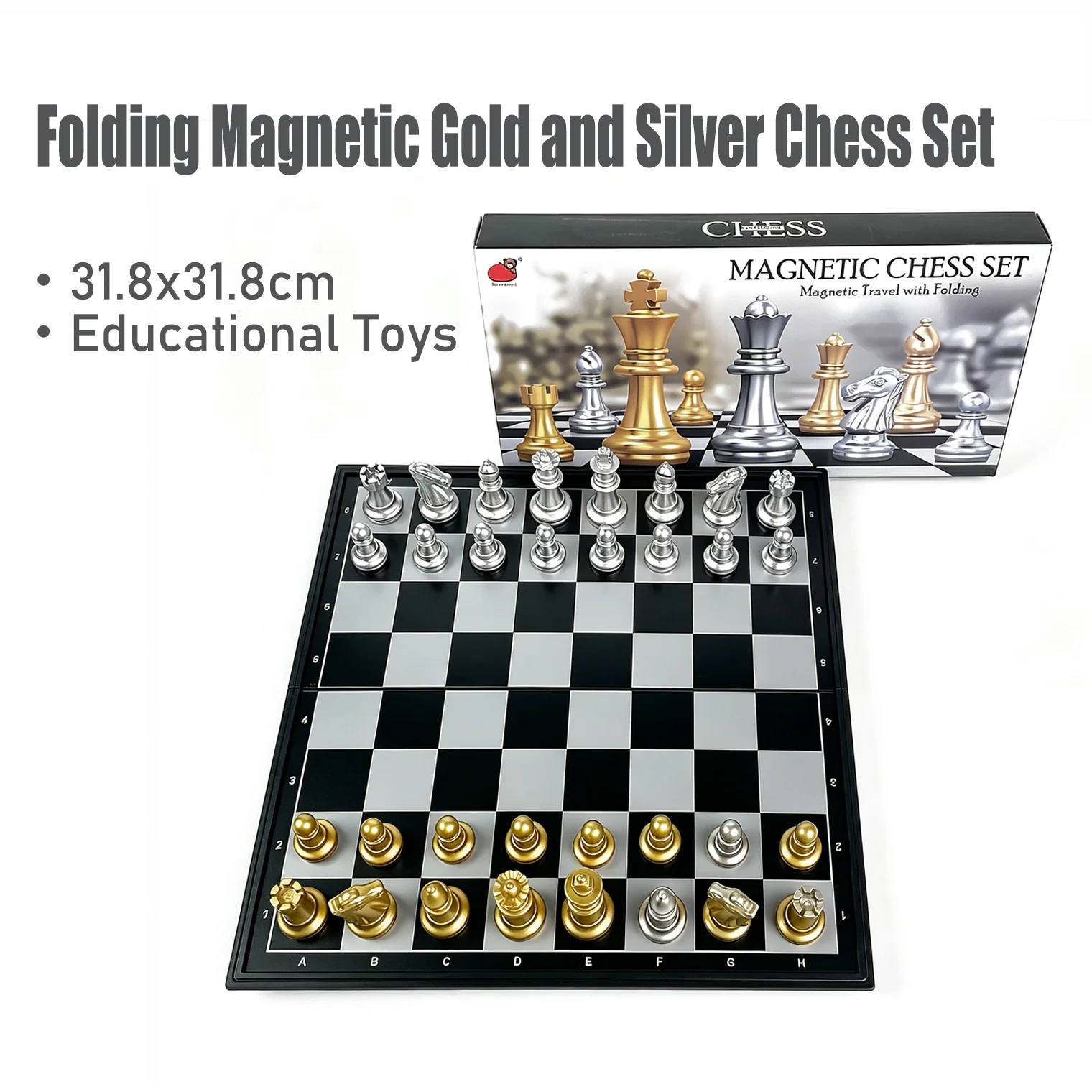 31.8x31.8cm Folding Magnetic Chess Set Gold Silver Board Game Educational Puzzle Toy Gift for Kids Adults