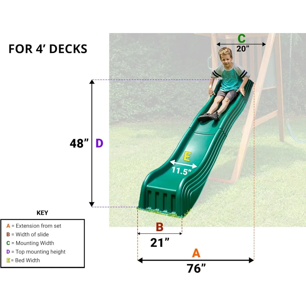 Green Cool Wave Slide - Swing Set Replacement, Two Piece Plastic Swing Slide