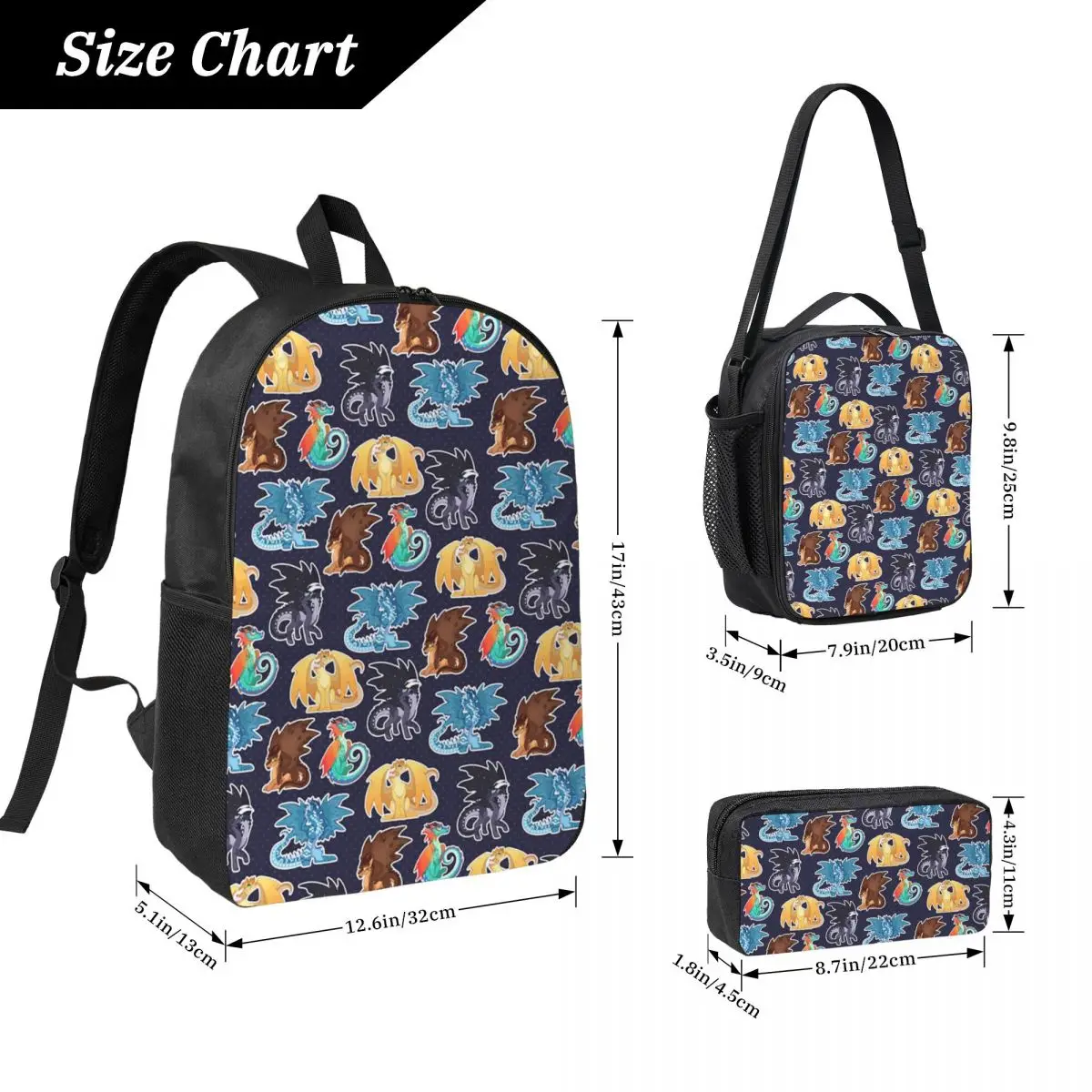 Dragonets Of Destiny Wings Of Fire Backpack BookBag School Bag Computer Shoulder Bags 3ps Insulated Lunch Bag Pencil Case