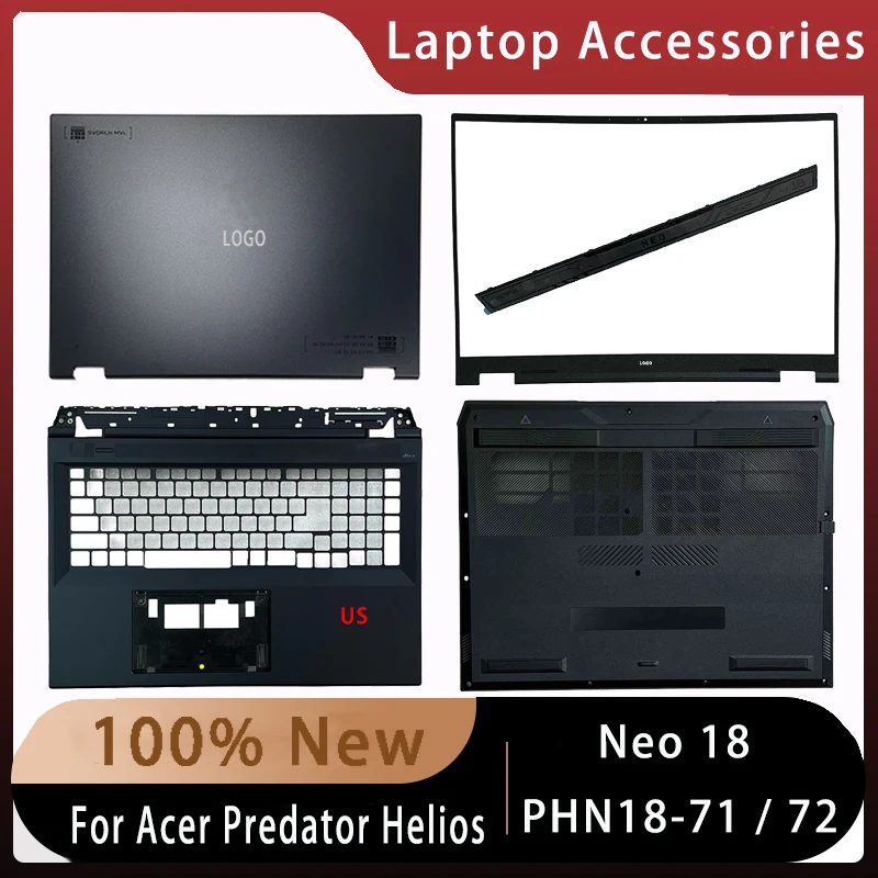 

Новинка для Acer Predator Helios Neo 18 PHN18-71 / PHN18-72; Сменные аксессуары для ноутбуков, задняя крышка ЖК/Упор для рук/нижняя часть с логотипом