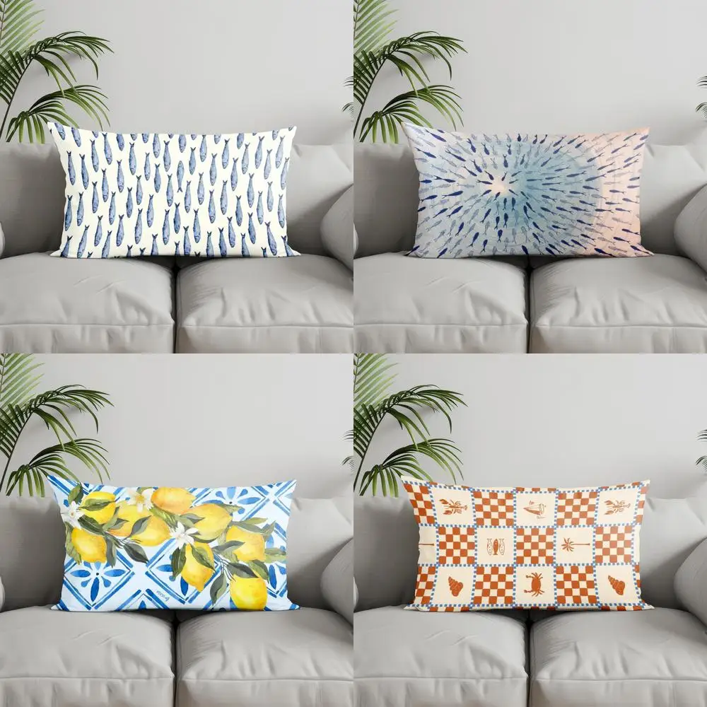 

Домашний декор, прямоугольная подушка с рисунком синей рыбы, подходит для дивана, спальни, автомобиля, наволочка, прямоугольная подушка для спины