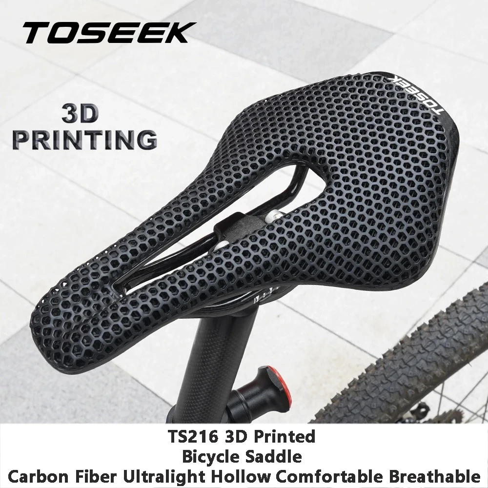 

TOSEEK TS216 3D Printed Bicycle Saddle Carbon Fiber Ultralight Hollow Comfortable Breathable for Mountain/Road Bike Cycling Seat