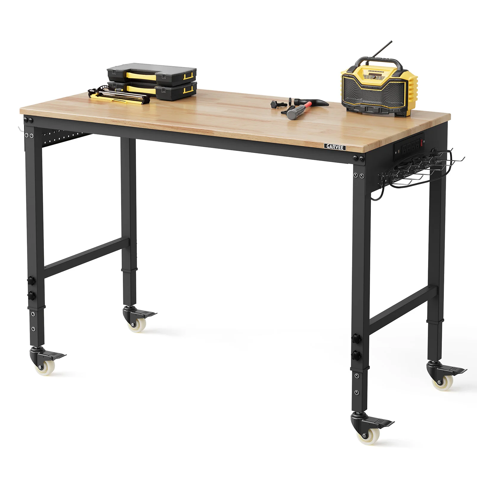 Adjustable Height Workbench 48x24 Inch Professional-Grade Adjustable Workbench for Garage, Shop, and Home 6 Levels Solid Rubberwood Top