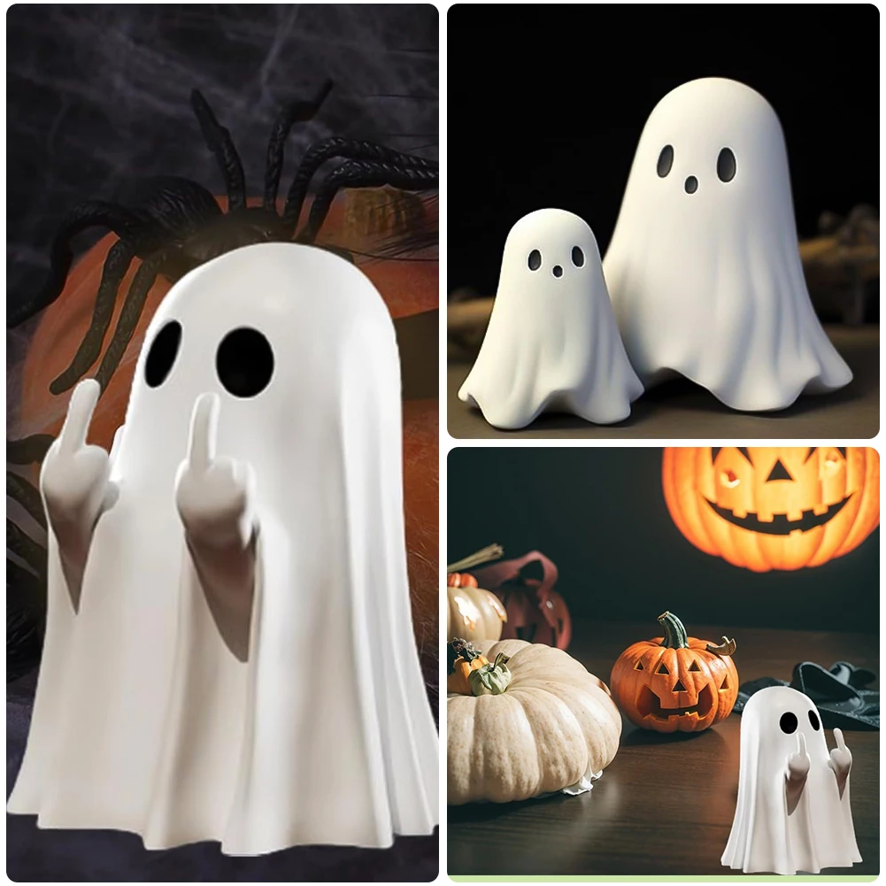 Halloween Middle Finger Ghost Decoration Cute Ghost Statue For Home Fireplace Decor Smooth Body Enhance Festive Atmosphere