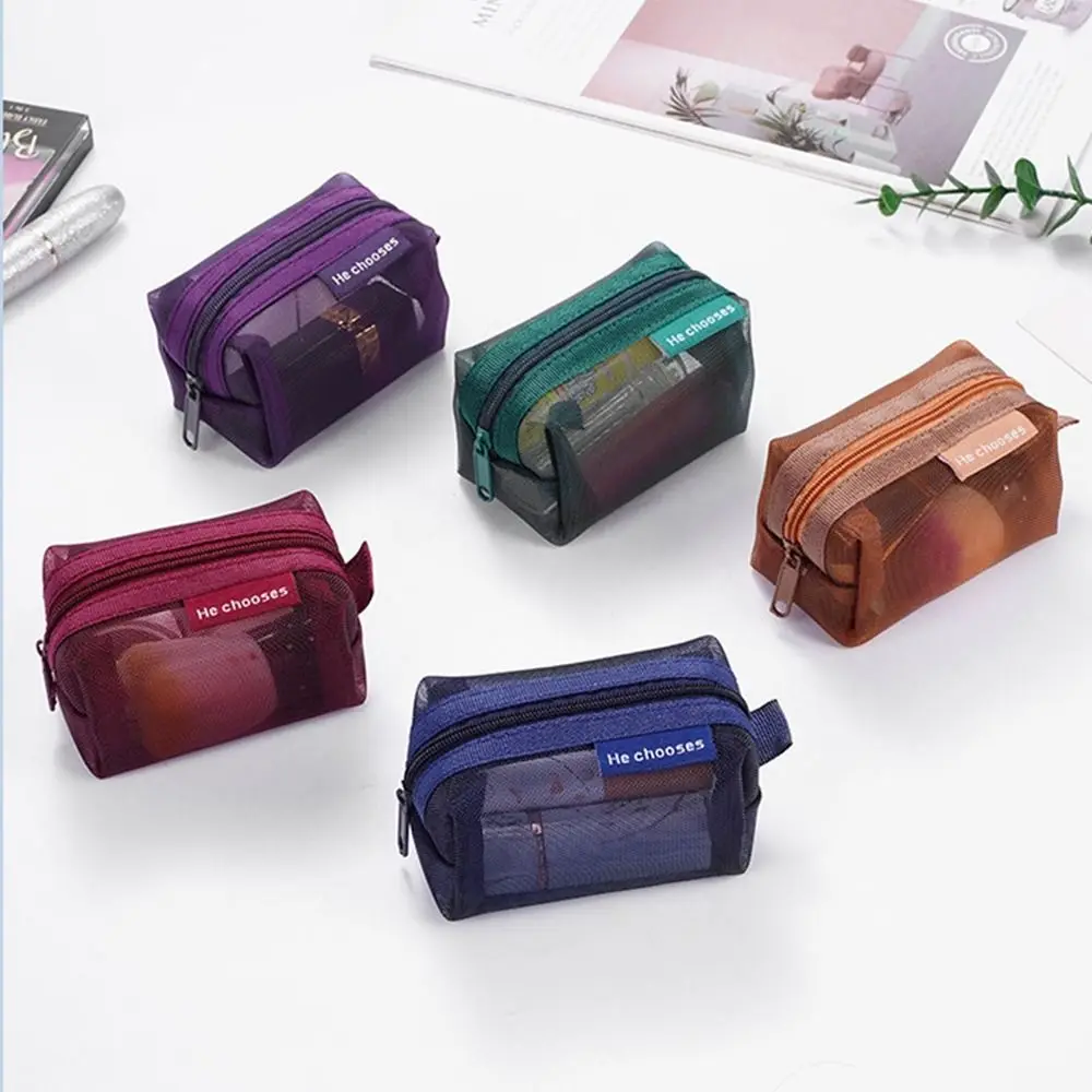 Retro Color Mesh Makeup Bag Zipper Large Capacity Transparent Cosmetic Bag Storage Bag Organizer Case Toiletry Storage Bag Girls