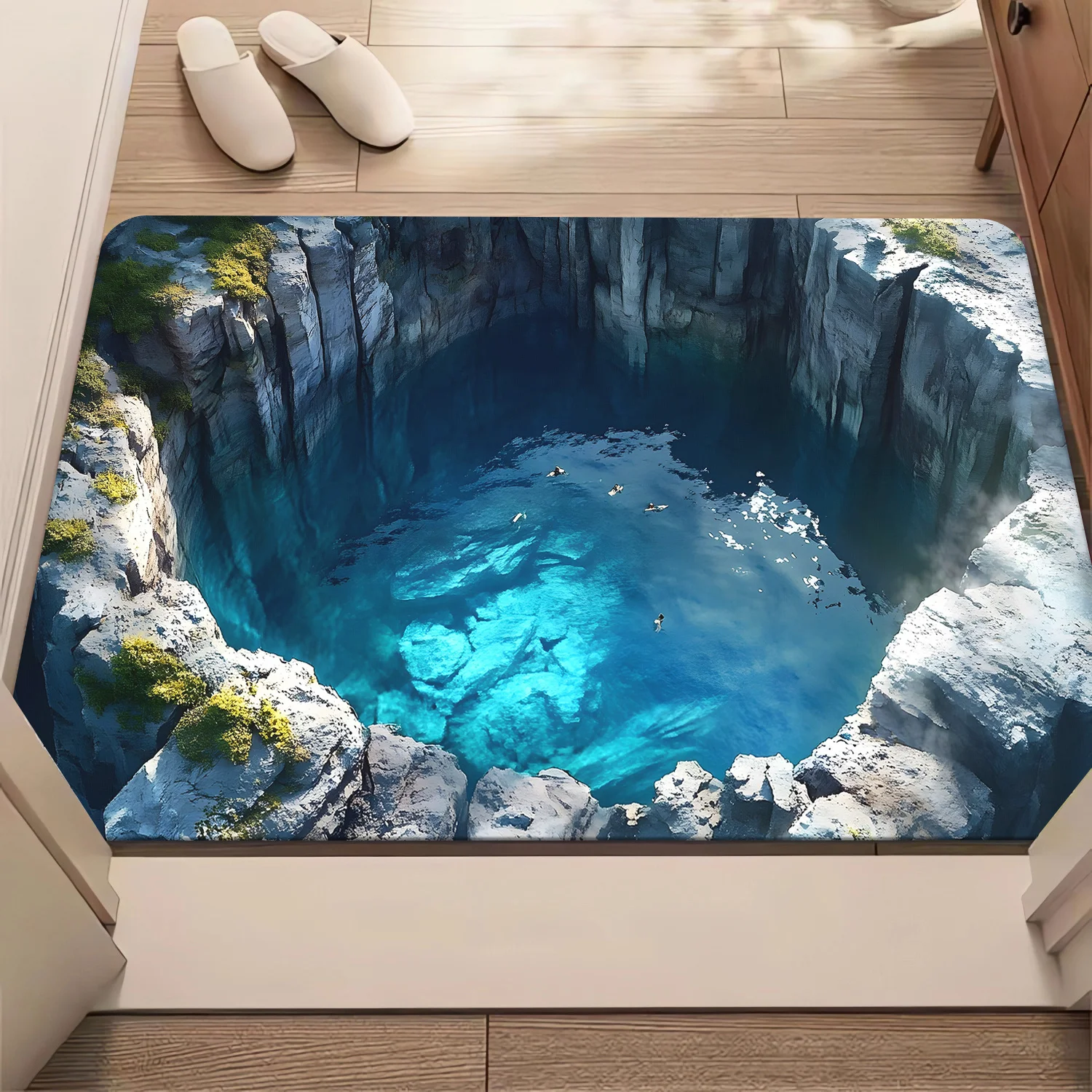 3D Cliff Pool Rug: Optical Illusion Bath Mat for Bathroom | Creative Home Decor | Deep Ocean Visual Effect Floor Mats