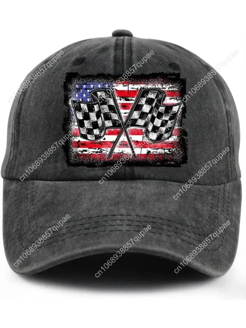 

USA Race Car Checkered Flag Hat for Men Women, Funny Adjustable Cotton Racing Baseball Cap