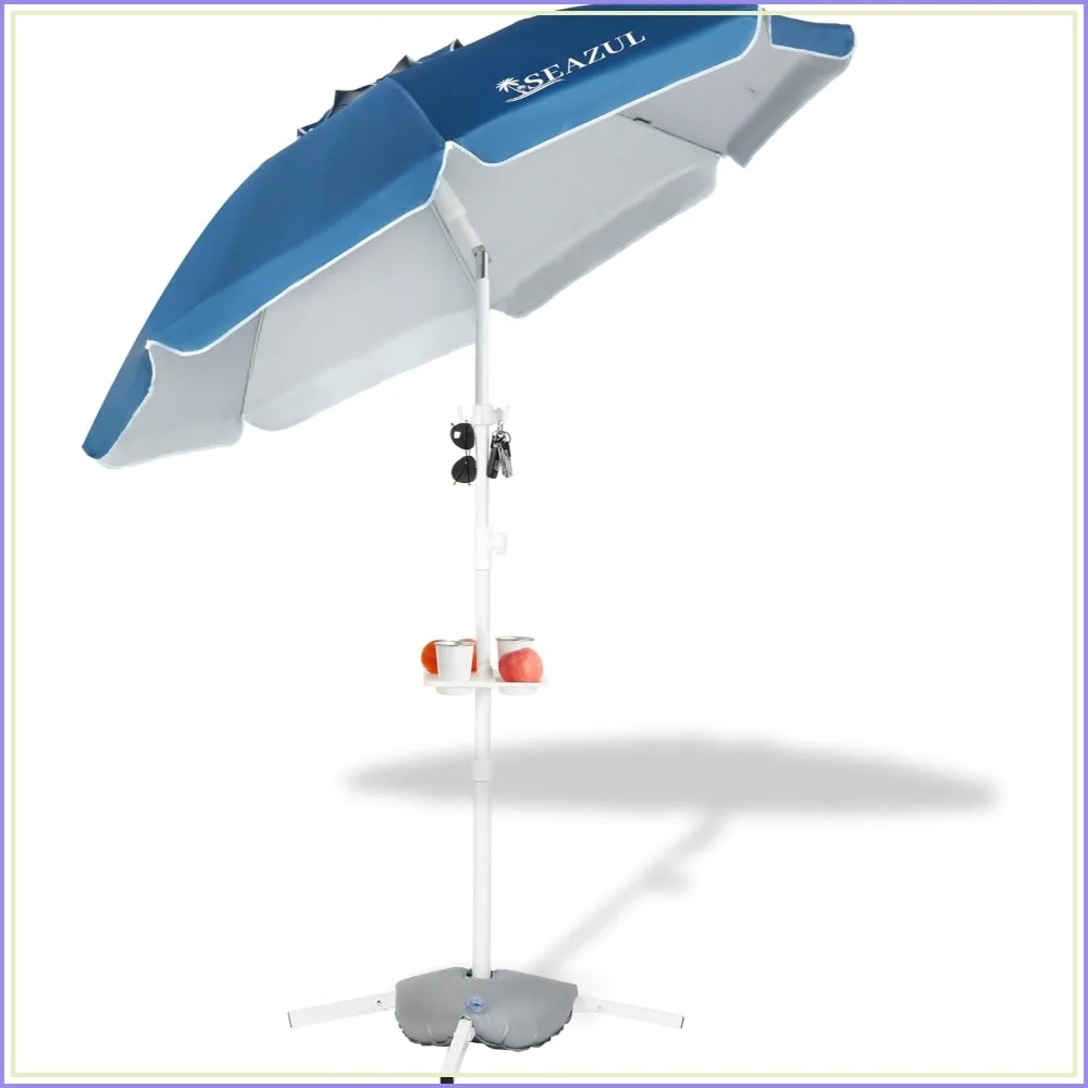 6.5ft Portable Sun Shade Umbrella with Stand, Adjustable & Lightweight, UV Protection, Blue
