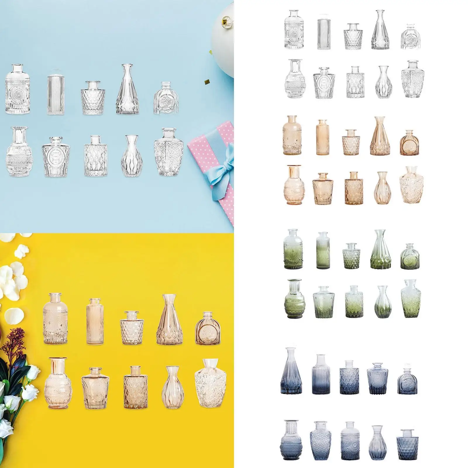 10Pcs Glass Bud Vases Cute Mini Flower Vases Centerpieces Fashion Home Decor