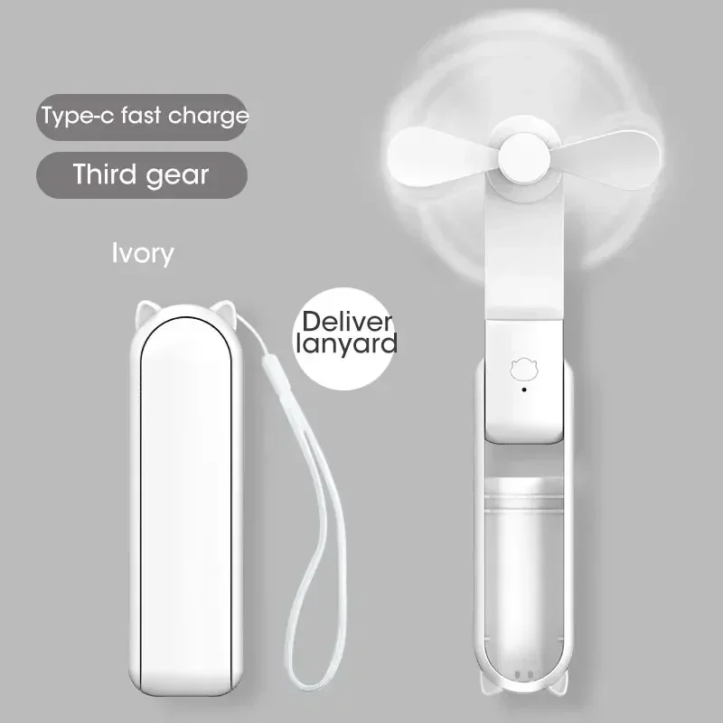2000mAh Pro Portable Fan USB Rechargeable Cooler Collapsible Handheld Desktop Fan Quiet Foldable Office Home Handy Power Bank