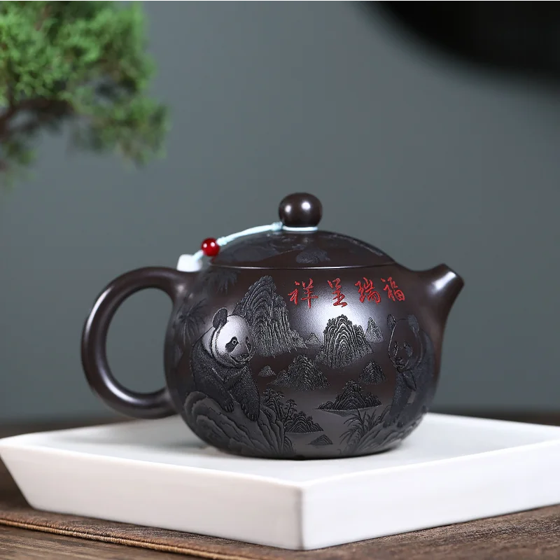 Yixing Purple Clay Teapot Handmade Panda Design Drinkware Gift Box Tea Pot