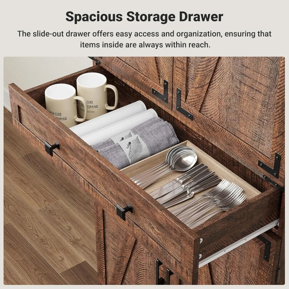 خزانة مخزن المطبخ بطول 72 بوصة، مخزن المزرعة باللون البني الريفي مع مساحة تخزين كبيرة للطعام في المطبخ وغرفة المعيشة