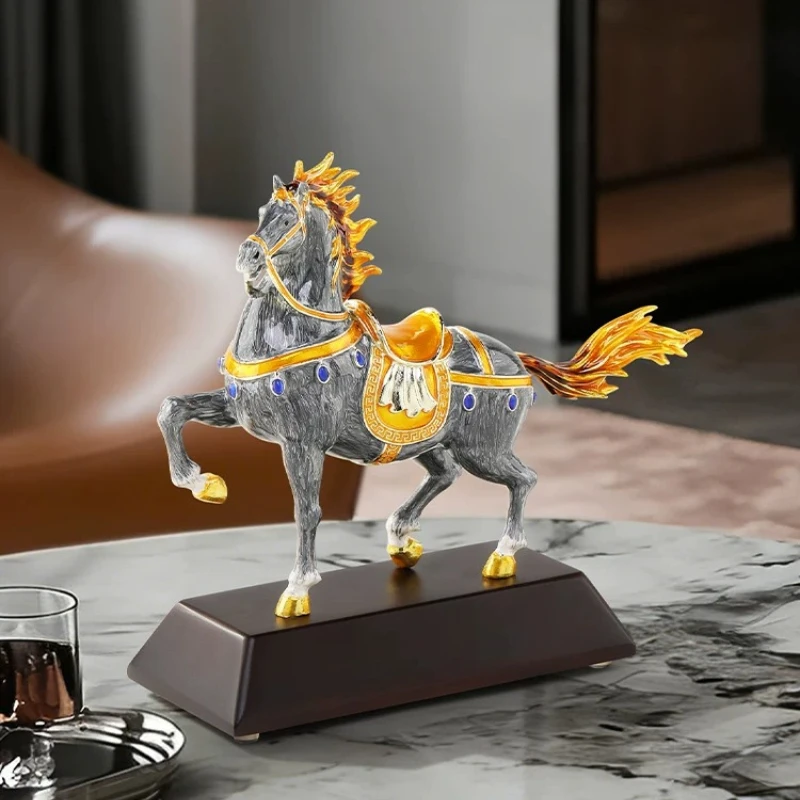 Modern Art Enamel Horse Ornament Metal Figurine Luxury Home Living Room Office Desk Decoration Sculpture High-end Corporate Gift