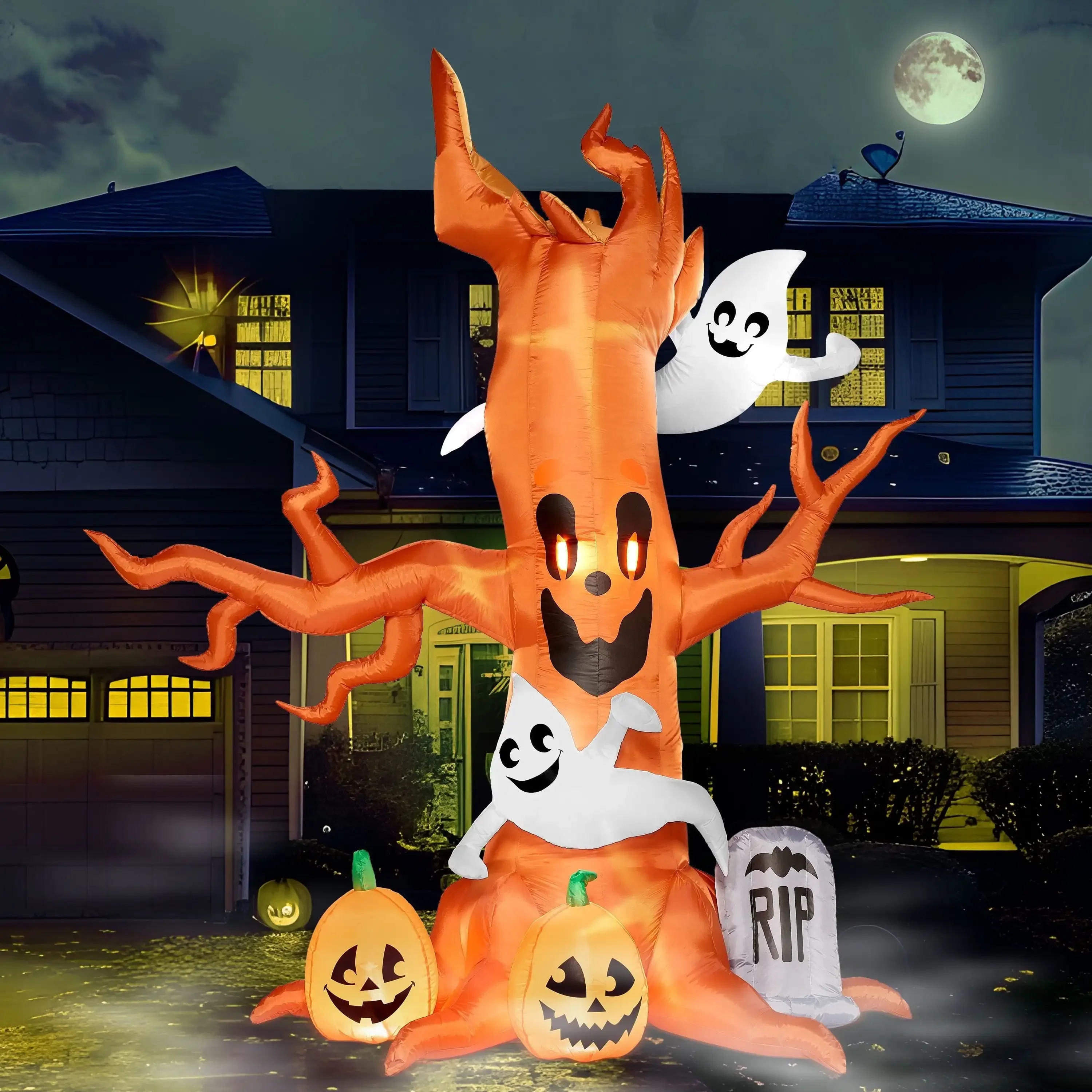8 FT Tall Scary Tree  Halloween Inflatable Halloween Tree with Ghost and Build-in LEDs Blow up Yard Halloween Inflatables