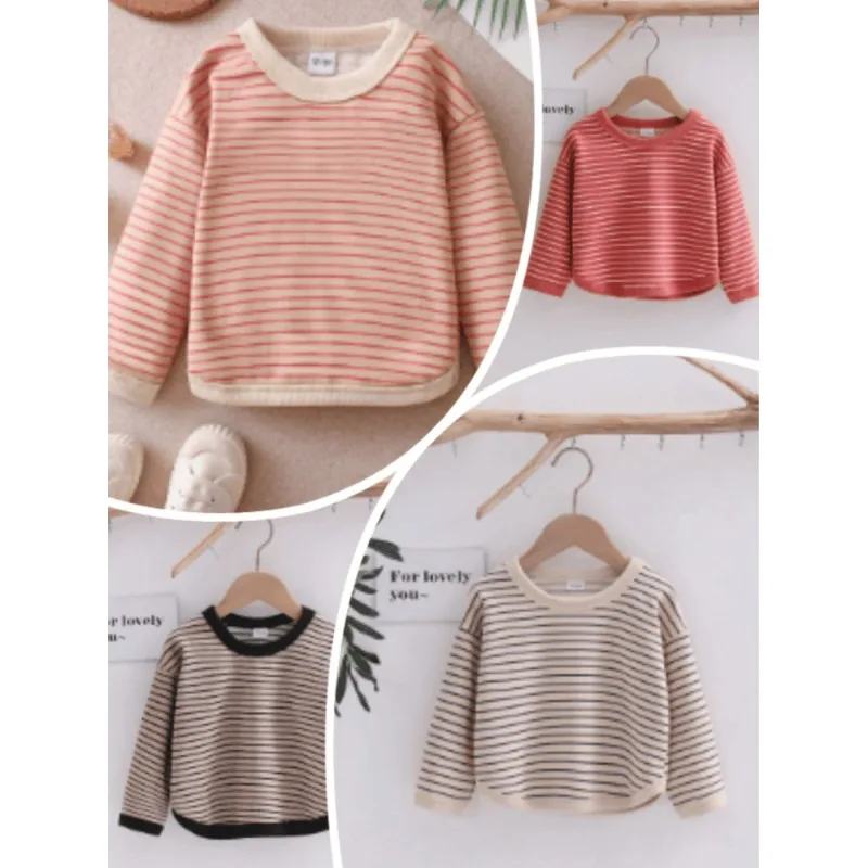 

Весна и осень 2022, новая детская одежда, полосатая толстовка с капюшоном для мужчин и девочек, детский свободный детский топ с длинными рукавами