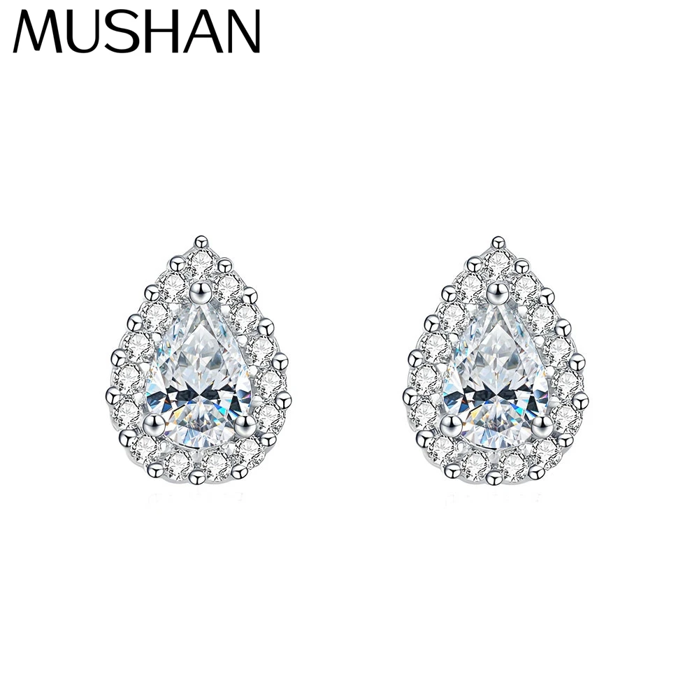 

MuShan Brand Jewelry 925 Sterling Silver Ear Hoops Trendy Princess Moissanite Anniversary Gift for Mom Rhodium Plated MST Patent