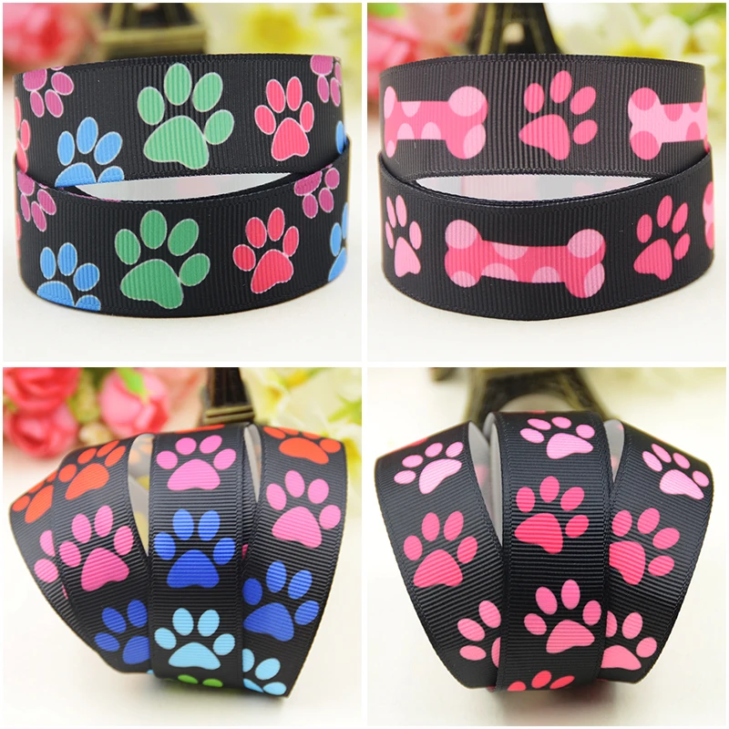 

22mm 25mm 38mm Rubans Dog paw cartoon printed Grosgrain Ribbon for DIY Hair Bows Merry Party Gift Decoration Material 10 Yards