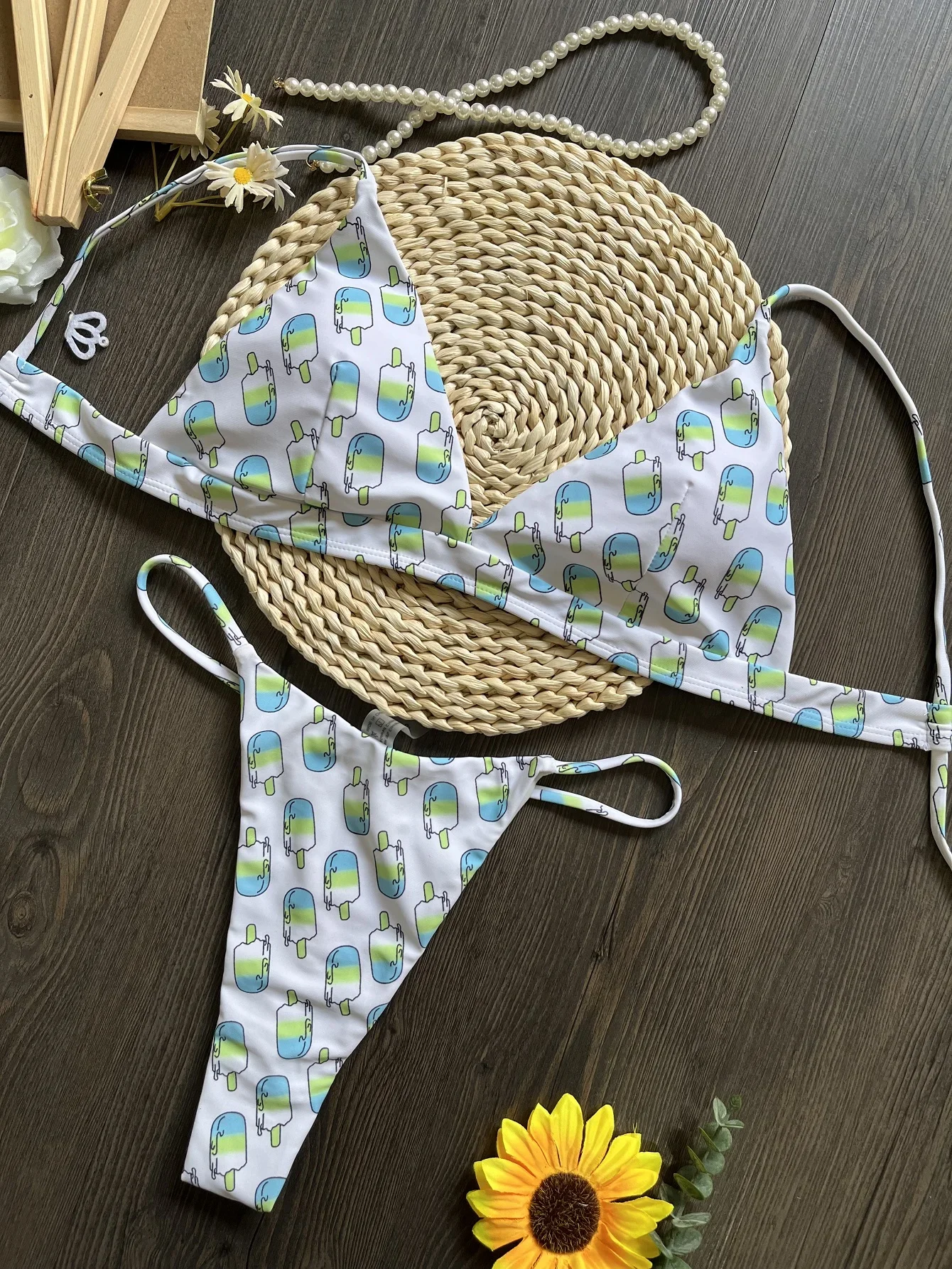 Sexy Triangle Chains Bikini Sets Micro Thongs Swimsuit Women Bathing Suit Biquini Bandage Beachwear Print Swimwear Thong Bikini