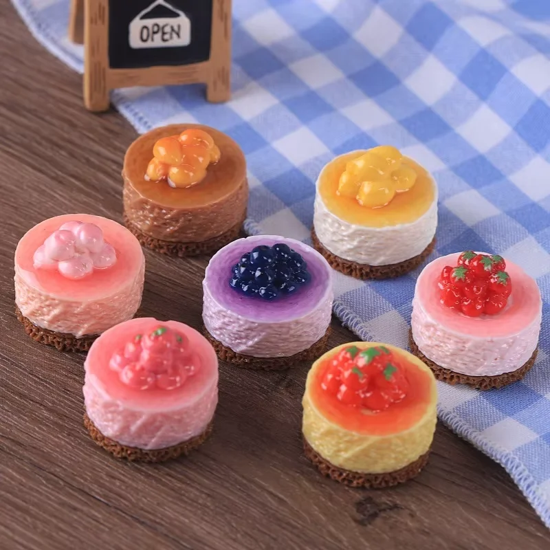 7Pcs Sweet Fruit Cake Resin Flatback Cabochon Charms DIY Crafts Art Phone Case Dollhouse Miniature Food Play Decor Accessories