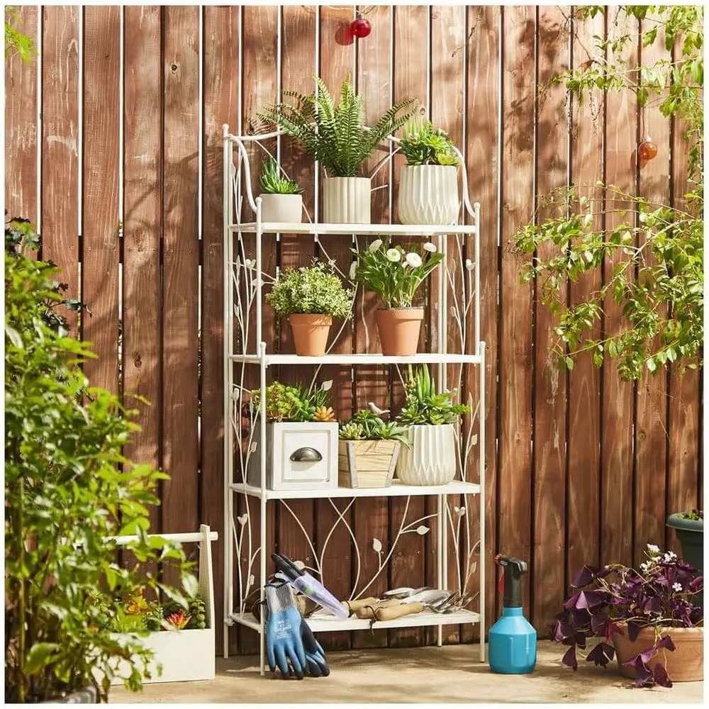 

4-Tier White Metal Plant Stand for Indoor & Outdoor Use