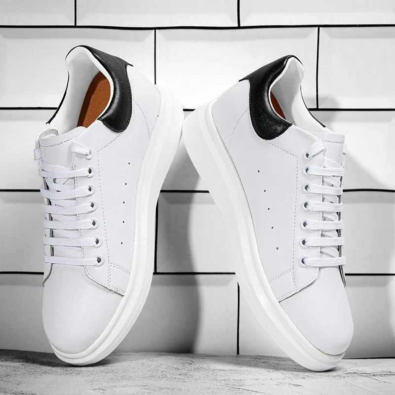White Hidden Elevator Shoes Unisex Genuine Leather Handmade Business Casual Anti Slip Outdoor Walking Shoes Height Boost 6-8CM