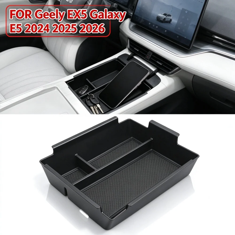 Black Armrest Box Storage Box For 2024 2025 2026 Geely EX5 Galaxy E5 Car Central Armrest Storage Box Content Center Console