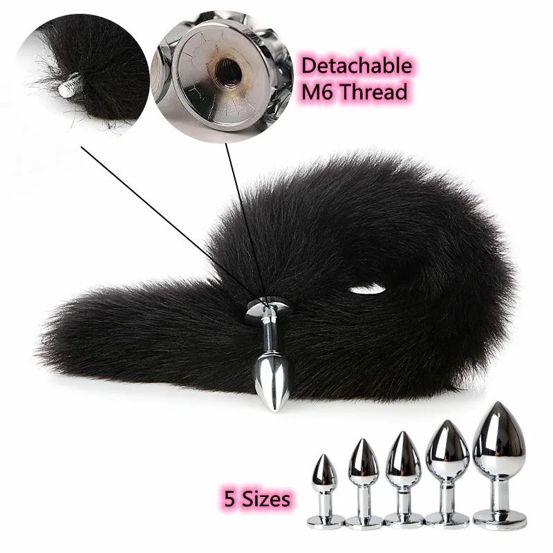 Black 40cm Detachable Fox Tail with Smooth Metal Anal Plug Sex Toys for Women Gay Couples Erotic Bdsm Butt Plug Adult Sex Shop