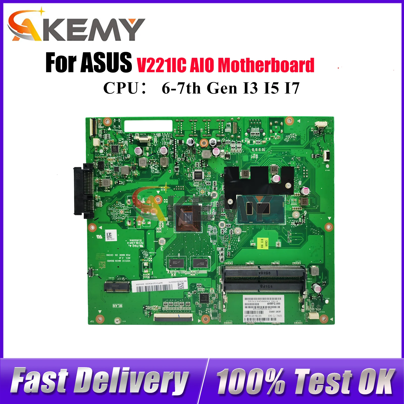 

Материнская плата V221IC для ASUS Vivo AiO V221IC V221I V221ID, материнская плата с процессором I3 I5 I7, 100% тестирование, ОК, быстрая доставка, высокое качество