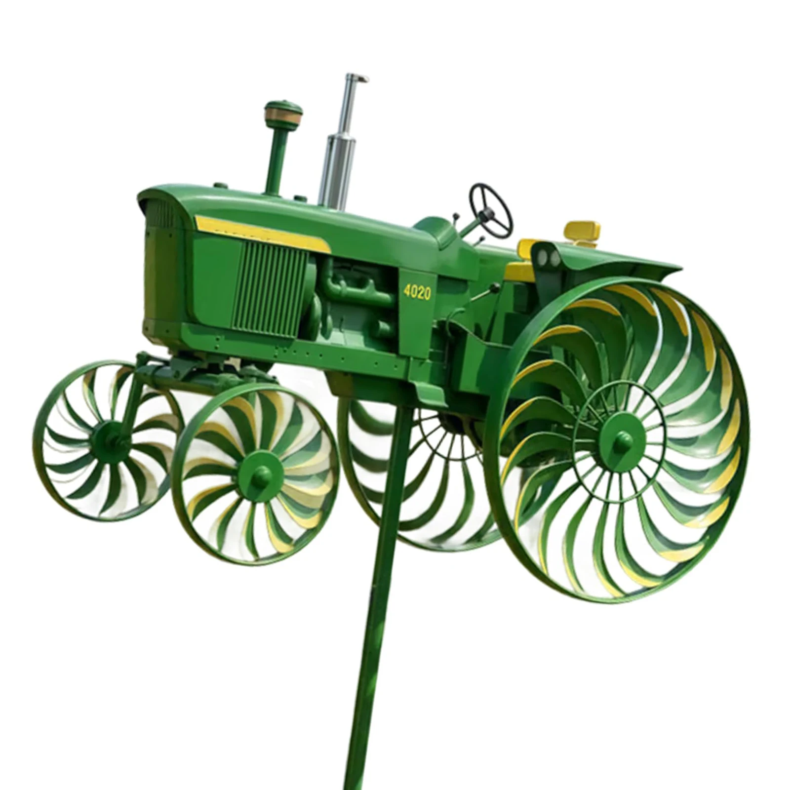 Metal Wind Spinner with Rotating Wheels Green Tractor Windmill Stake Decorative Windmill for Garden Yard Patio Lawn Decor