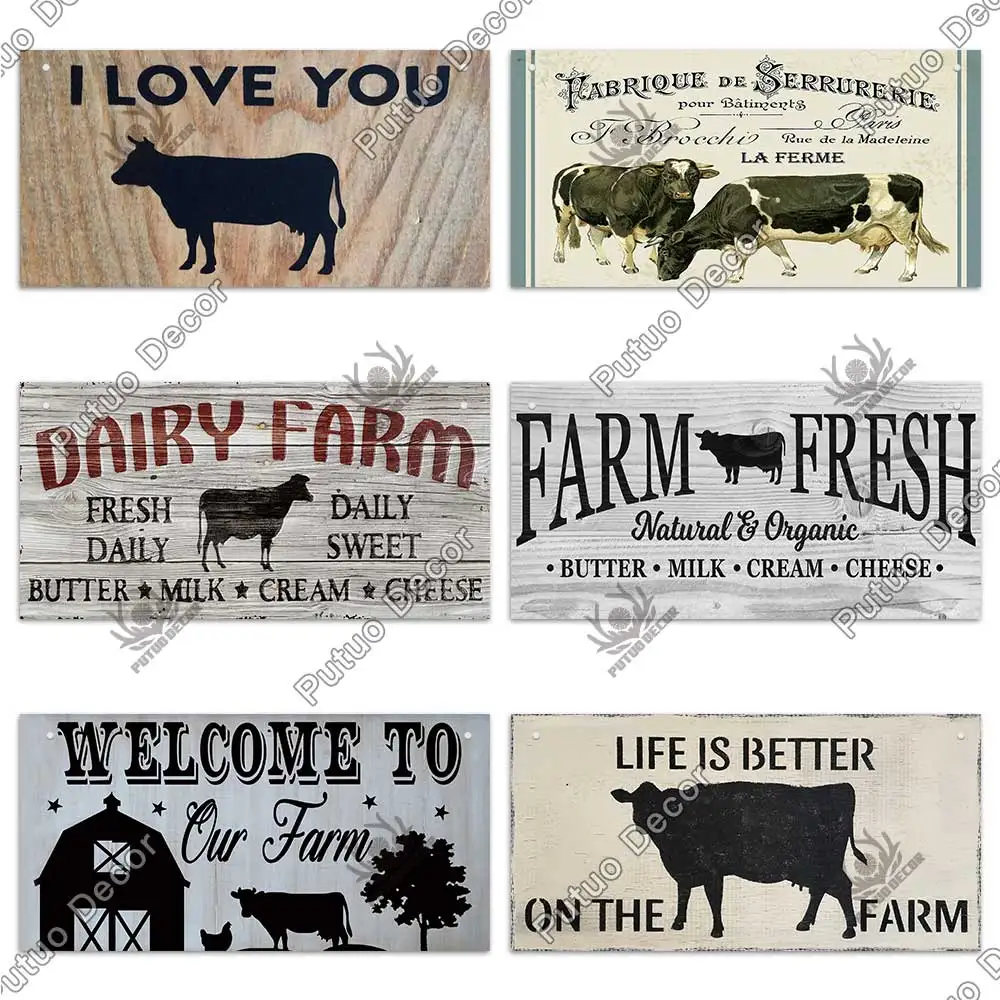 Putuo Decor Cow Wooder Sign Hanging Plaque Farmhouse Sign Decorative Plaque for Farm House Decor Cowshed Decoration Fresh Milk