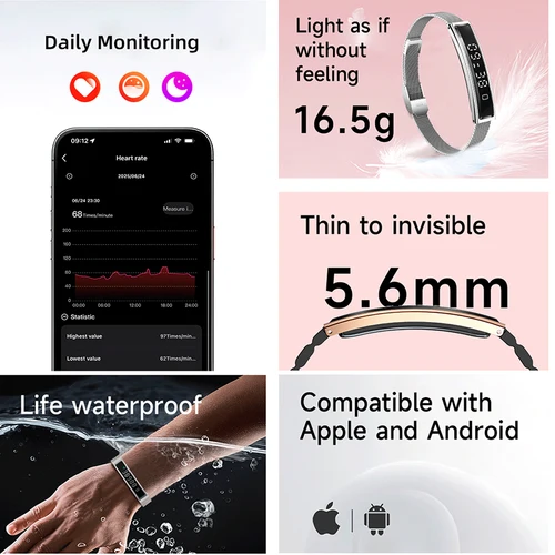 Imagen 2 del producto Nueva pulsera inteligente de salud para hombres y mujeres, banda deportiva para Fitness, prueba de estrés, Monitor HRV, podómetro resistente al agua, reloj inteligente para Android iOS