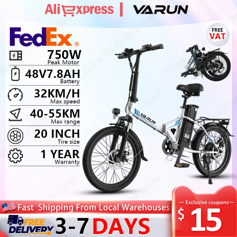 

VARUN C20-1 Foldable Urban E-bike 750W Peak Motor 48V7.8AH Battery Electric Bike 20*1.95-inch Tires One Year Warranty E-bicycle