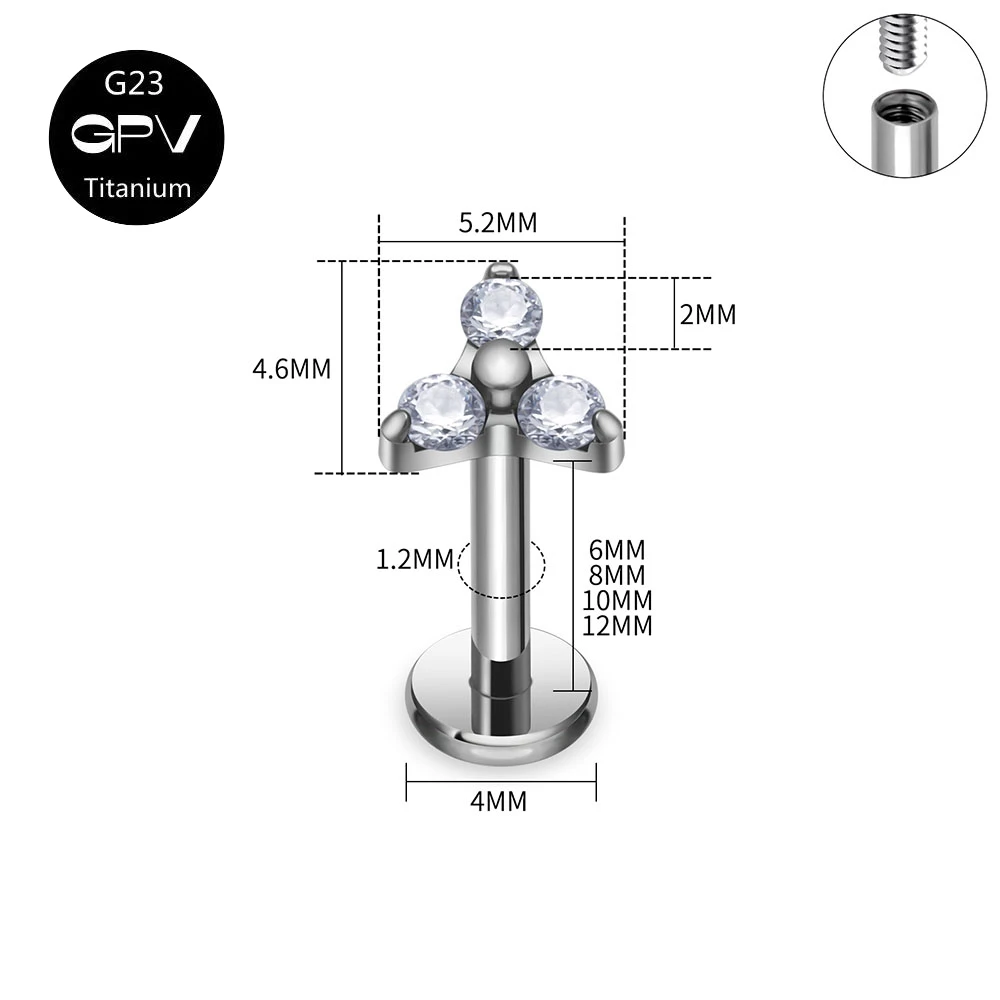 Exquisite G23 F136 Titanium Three-Claw Flower Ear Nail Korean Style Versatile Piercing Jewelry Female Ear Bone Nail